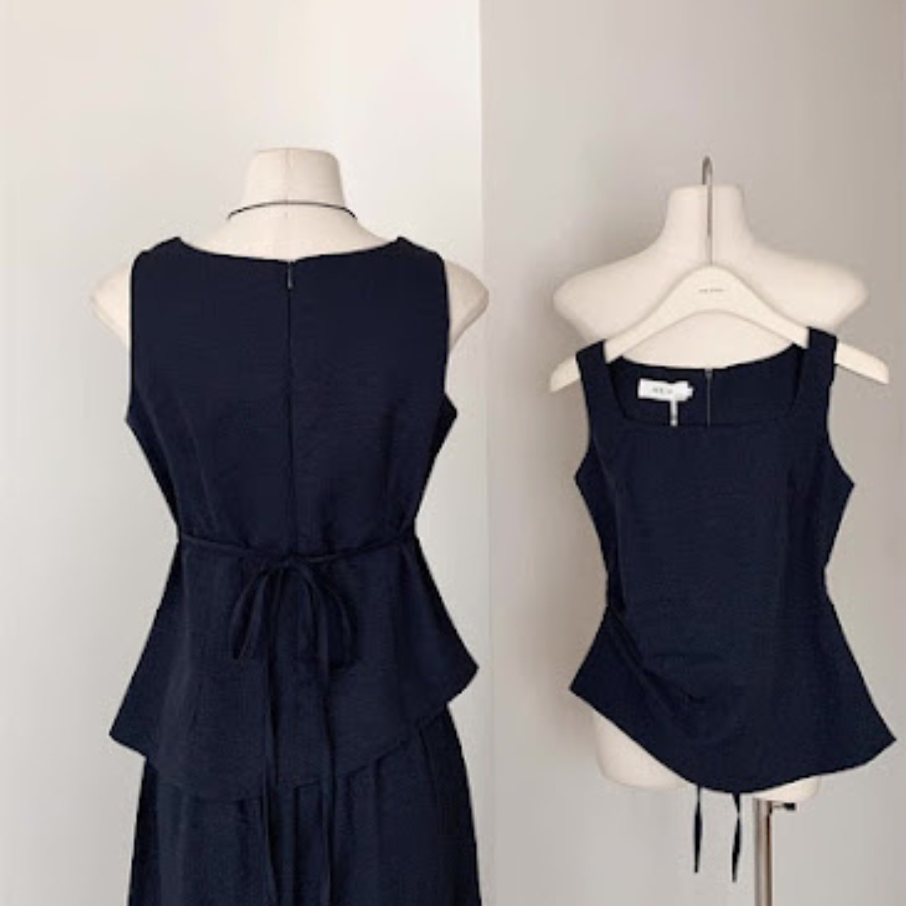 スクエアネック ノースリーブ ワイドレッグ ジャンプスーツ２点セット 　　 00056