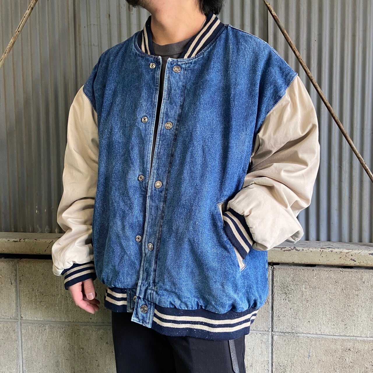 ビッグサイズ 90年代 ROUTE 66 デニムスタジャン デニムジャケット 袖  