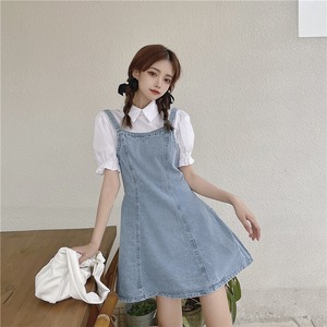 【韓国通販 dgo】puff sleeve denim dress light-blue color（B0740）