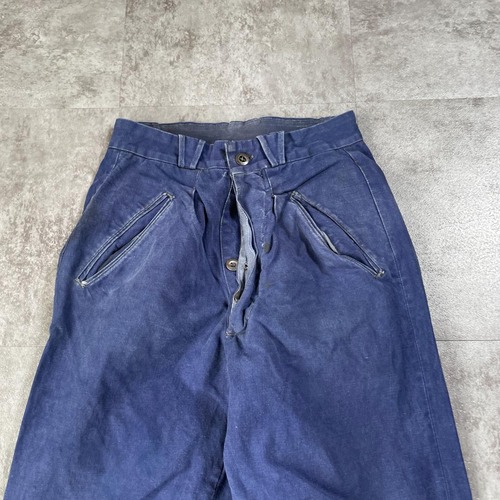 40-50s フレンチワーク Metis リネン インディゴ ブルー パンツ 詳細写真4