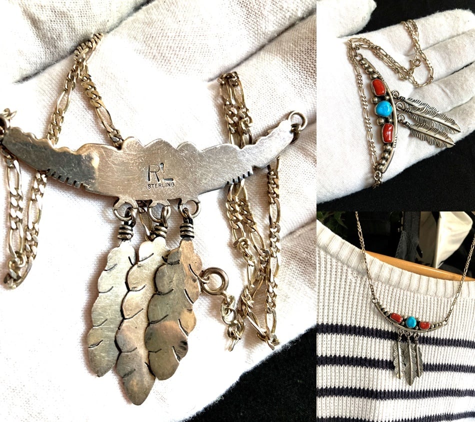 Navajo ナバホ インディアンジュエリー ターコイズ サンゴ トリプル