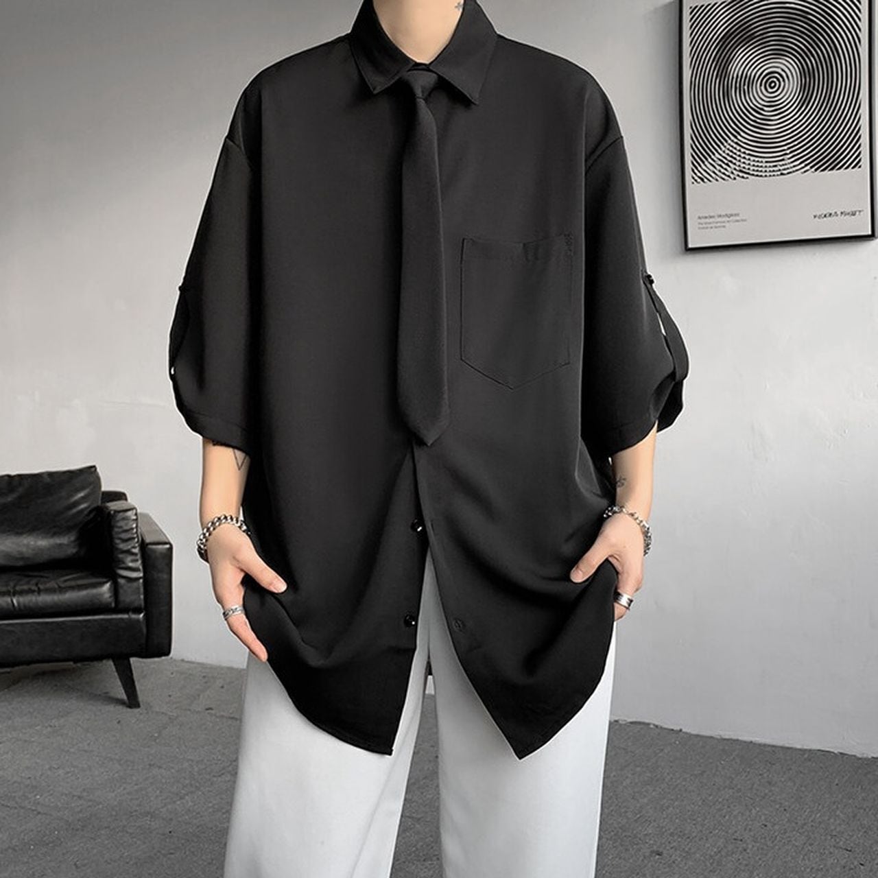 Ice Silk Drape 3/4-Sleeve Shirt(MT1583)