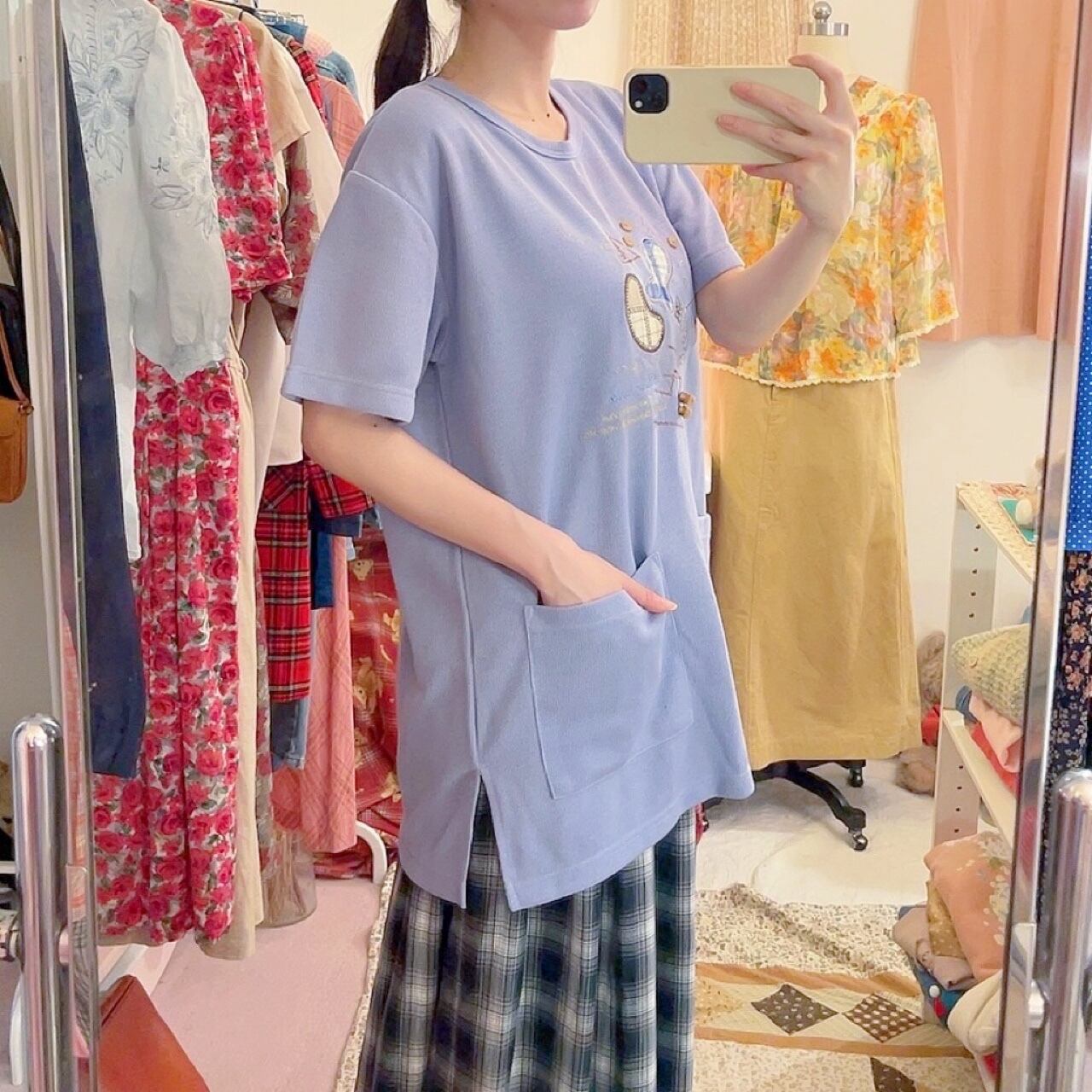 patchwork stitch knit T-shirt