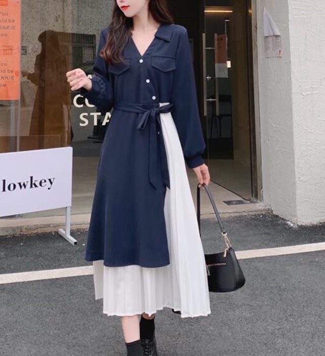 ワンピース 春ワンピース 春夏 Vネック セットアップ風 ロング ワンピース 春ワンピース 春夏 Vネック セットアップ風 ロング