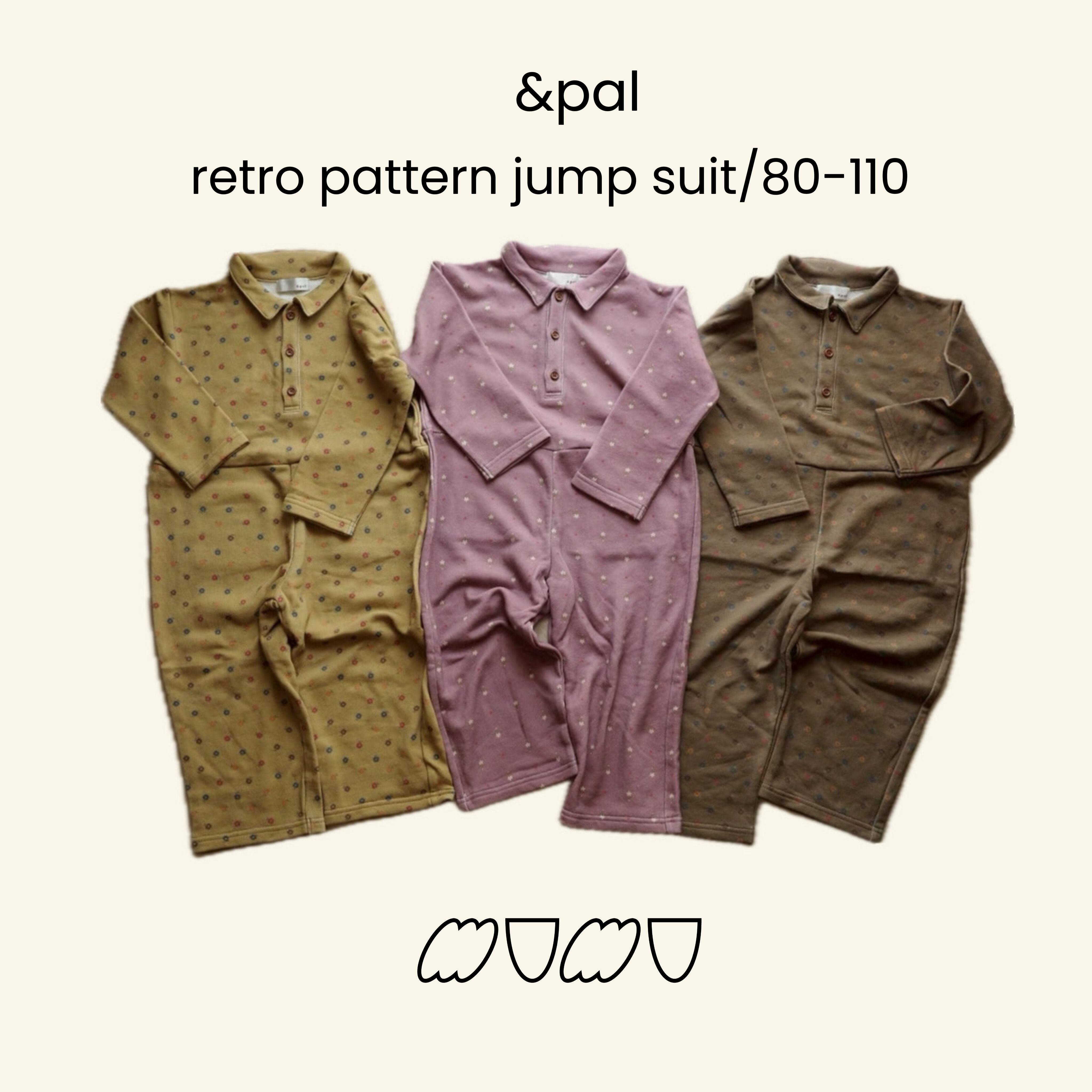 【&pal】retro pattern jump suit/80-110