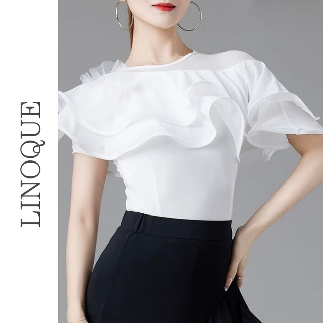 立体フラワーフリル襟レオタード 4color 【L00071】