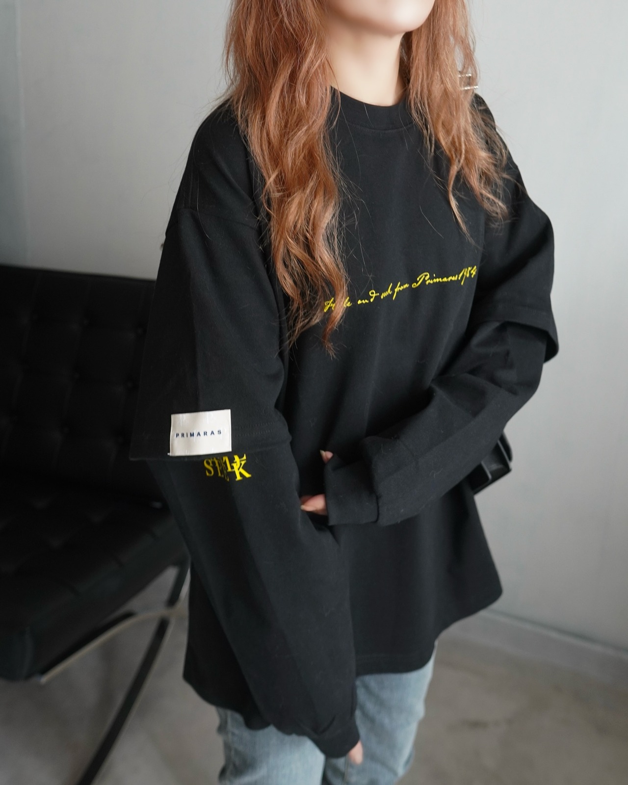 【HIDE AND SEEK 24-25NEW/REVAIVAL】Patch layered designロンTスウェット／ブラック