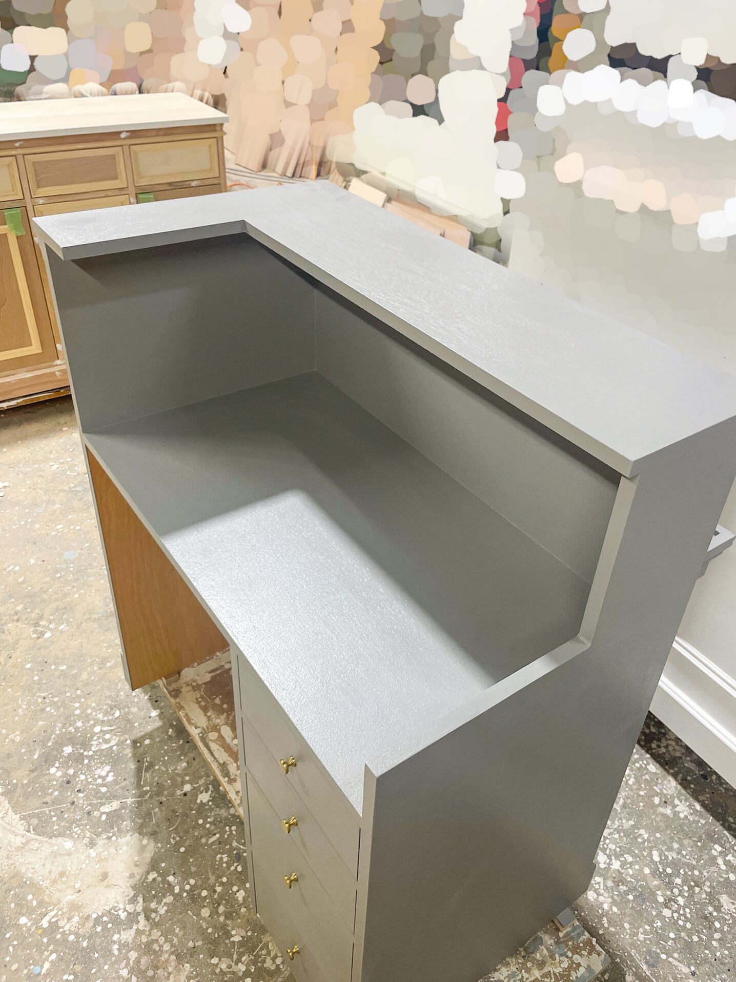 レジカウンター  オーダー家具 オーダーメイドアンティーク調カウンター128 （ライトグレー