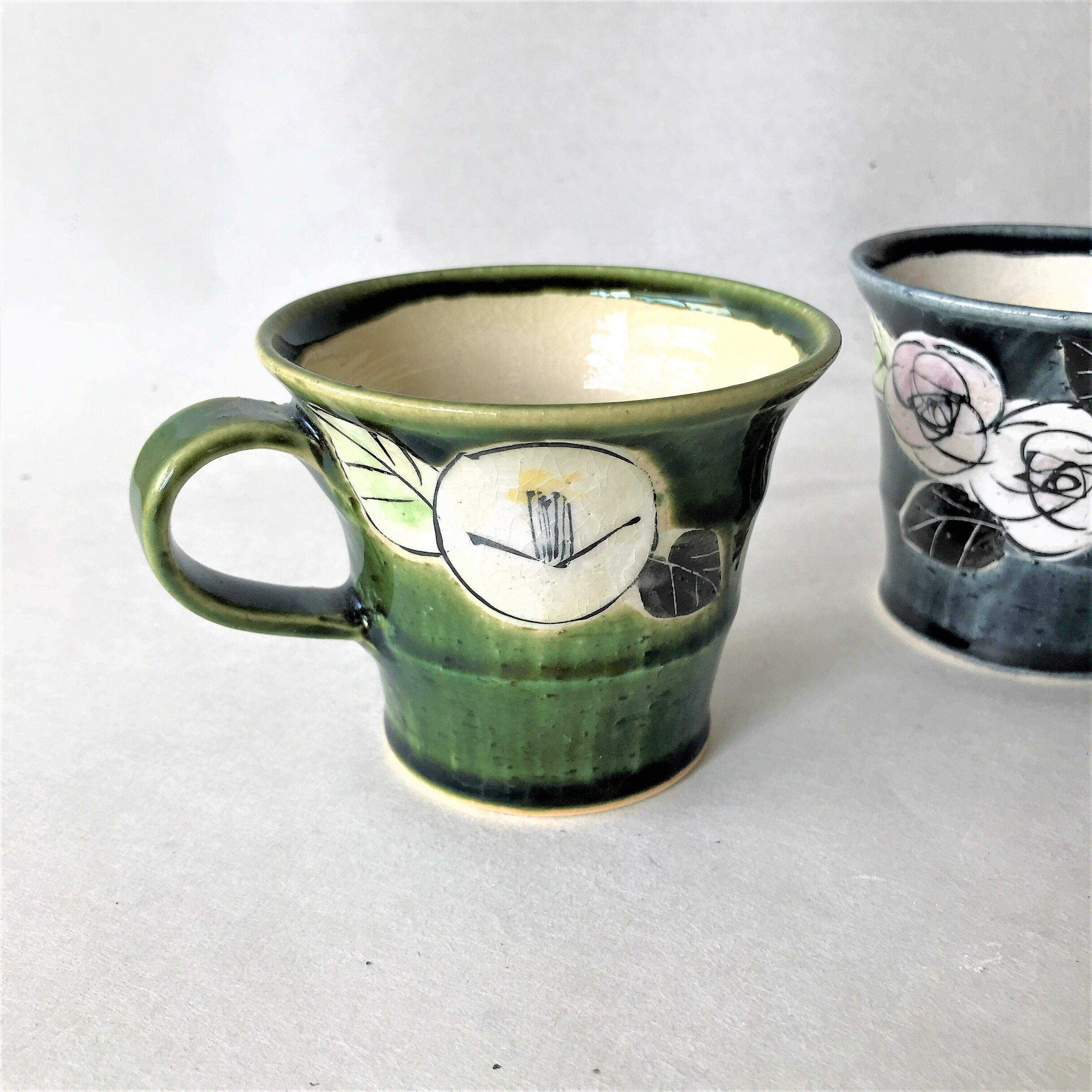 カップ&ソーサー 藍ばらと織部黒椿