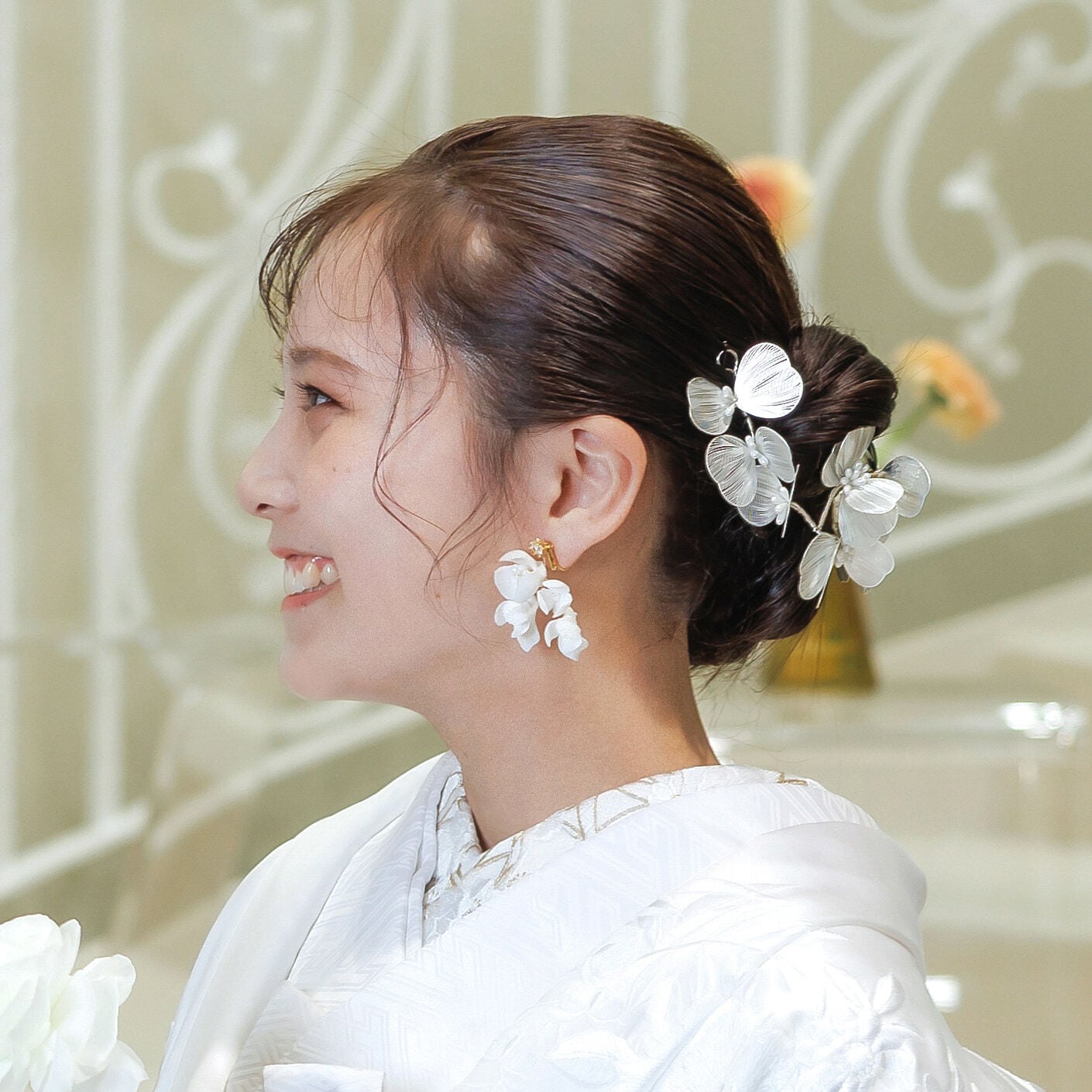 ウエディングピアス イヤリング｜ビーズ ｜フラワー お花モチーフ