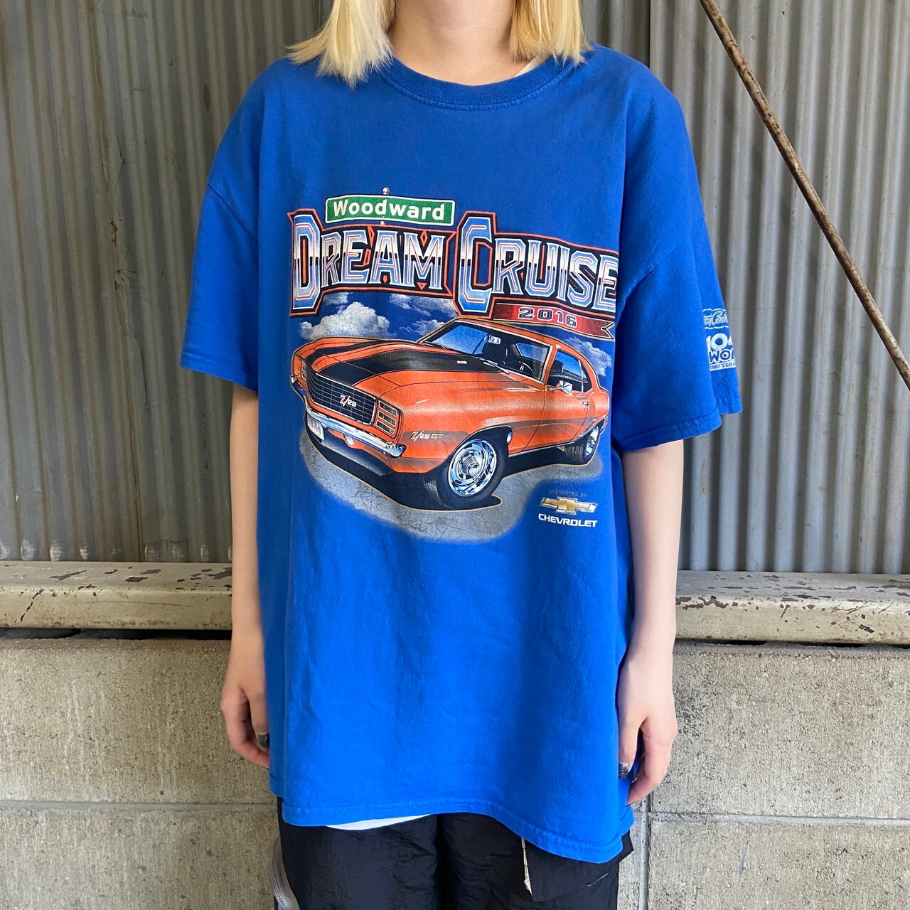 CHEVROLET シボレー 車 プリントTシャツ メンズXL相当 古着 ブルー 