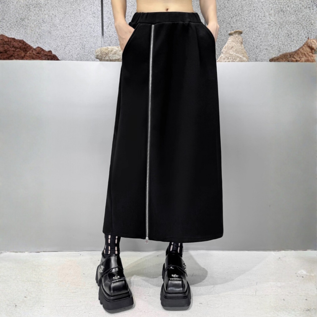 Zip-up sweatshirt + elastic waist skirt set (ME165)