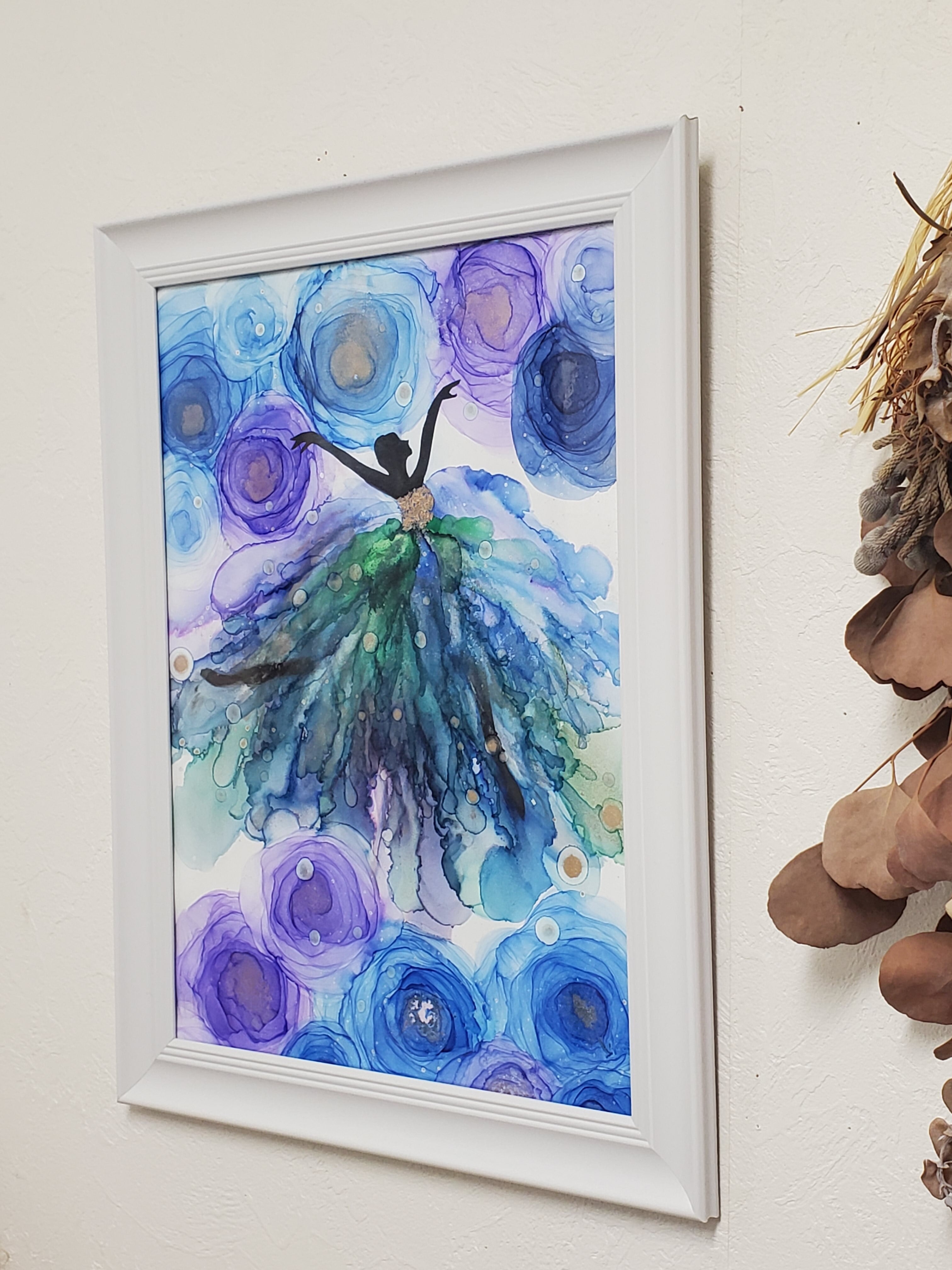 アルコールインクアート インクアート A4 原画 青 瑠璃 一点物 絵画 幻想画