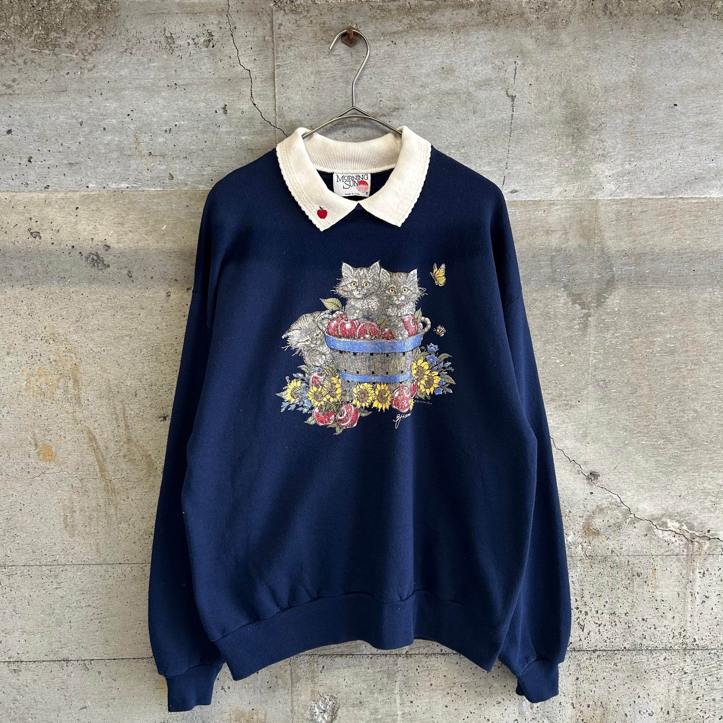 Cat print collared sweatshirt