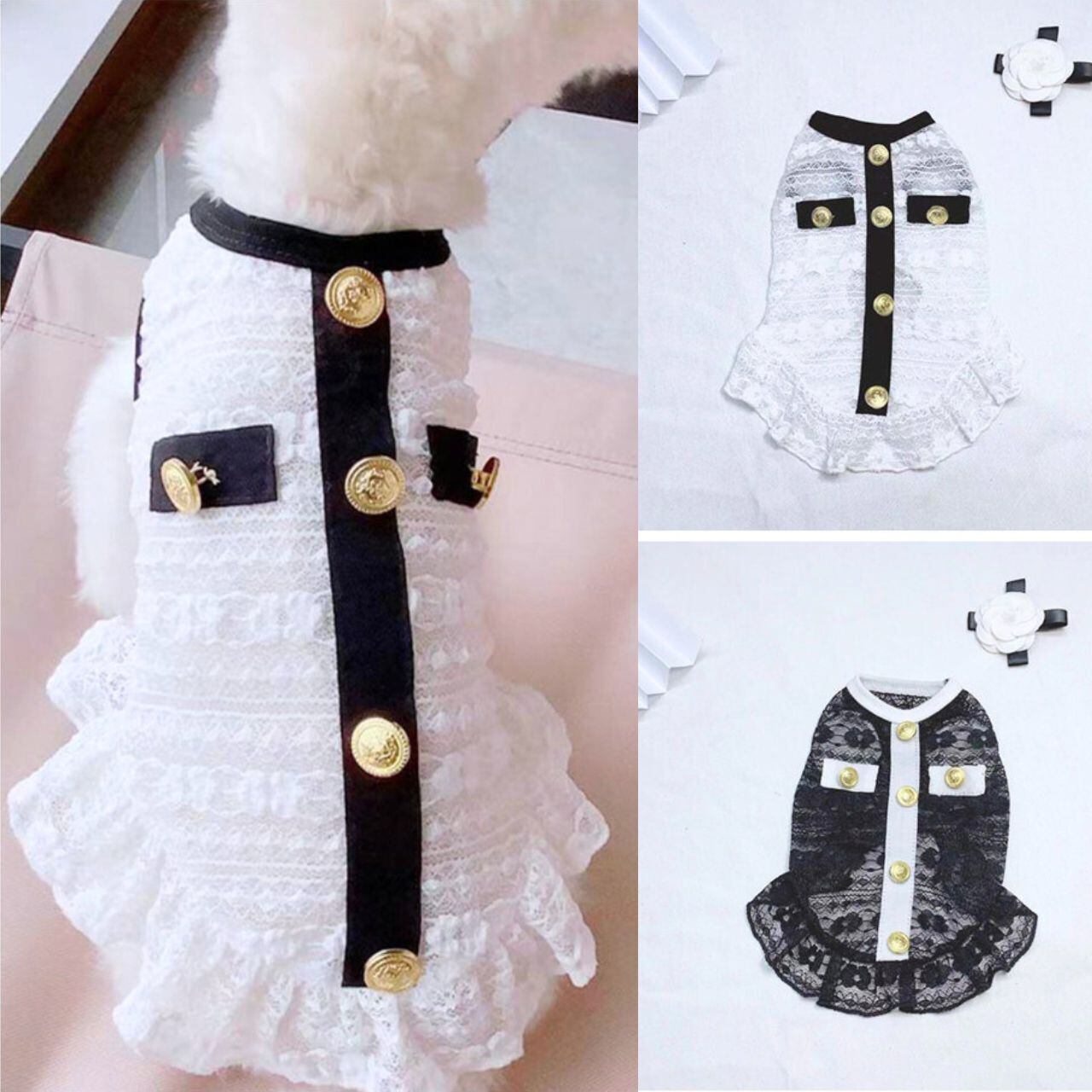 ペット服 シャネルジャケット風レースワンピース ドッグウェア 犬服