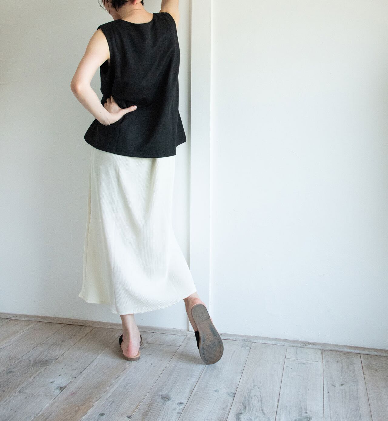 ジャージープリーツレイヤードOP_BLK