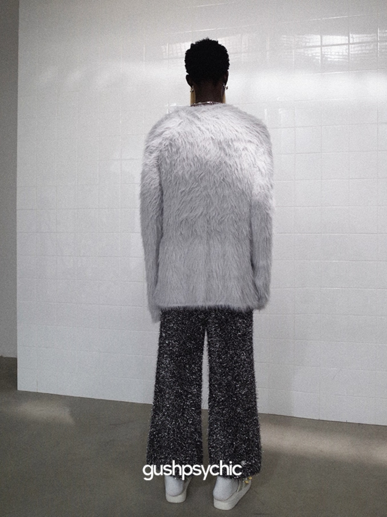 gushpsychic Hole Design Long Mink Hair Crewneck Sweater