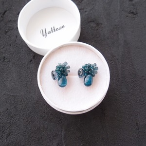 【天然石刺繍/ピアス】Peacock Blue Kyanite × London blue topaz × Jade Earrings