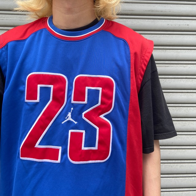 JORDAN ノースリーブゲームシャツ バスケ ジャンプマン 23 青 赤 XL