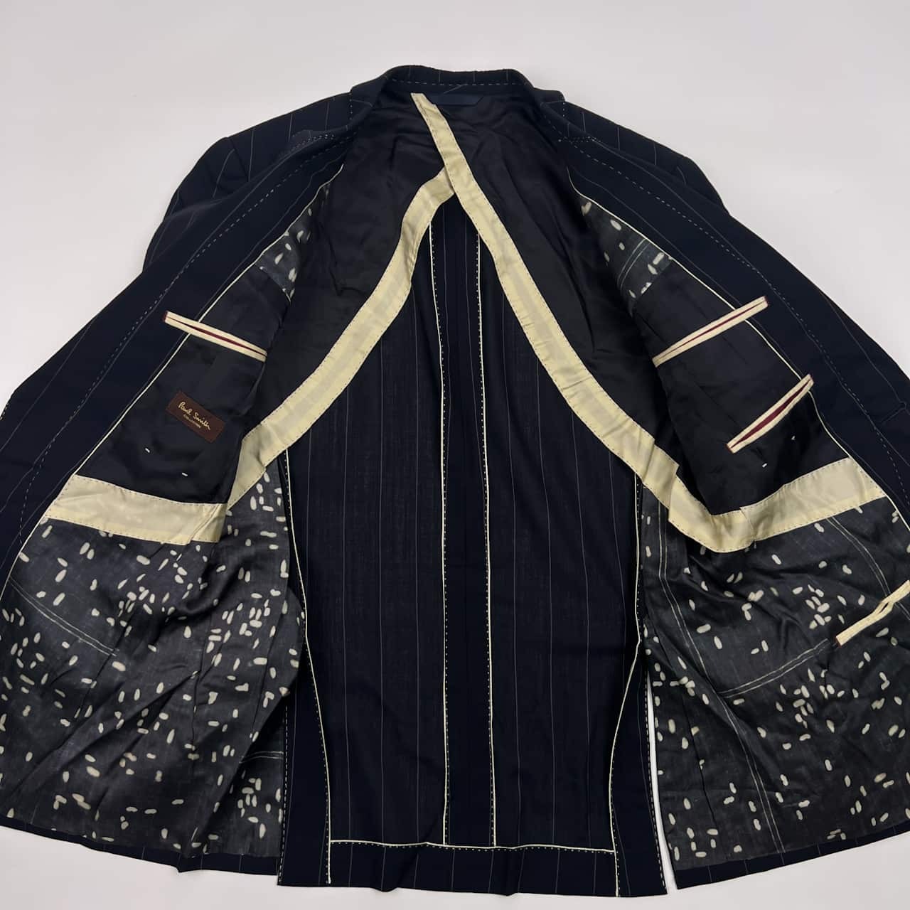 シルク混 Paul Smith ポールスミス  ストライプ 裏地柄入り テーラードジャケット M/ネイビー メンズ