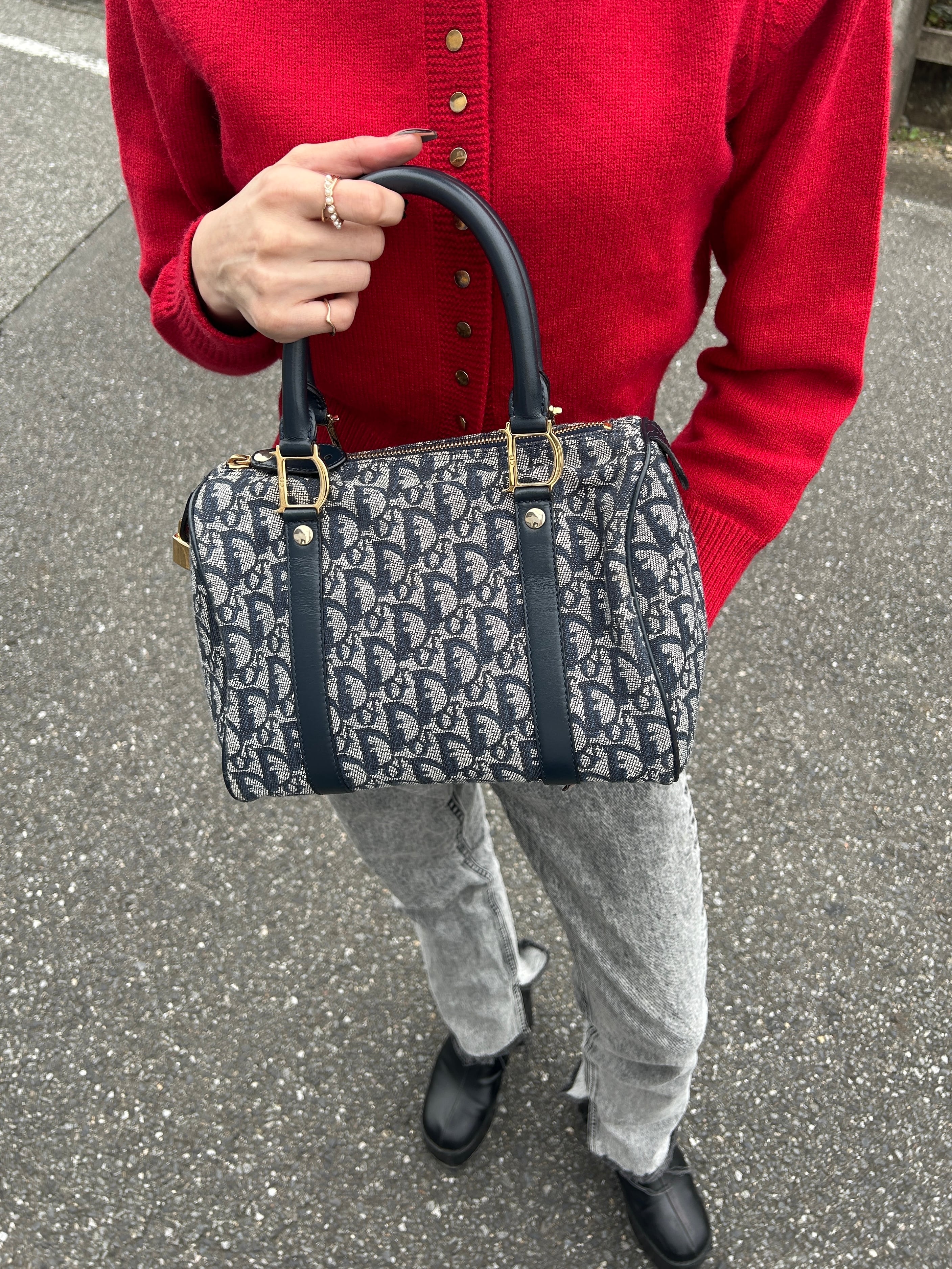 Christian Dior クリスチャン ディオール トロッター ハンドバッグ ネイビー ジャガード ミニボストン カデナ vintage ヴィンテージ オールド nt87zs