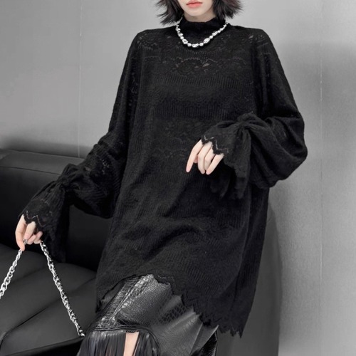 sheer lace flare sleeve tops / l0026