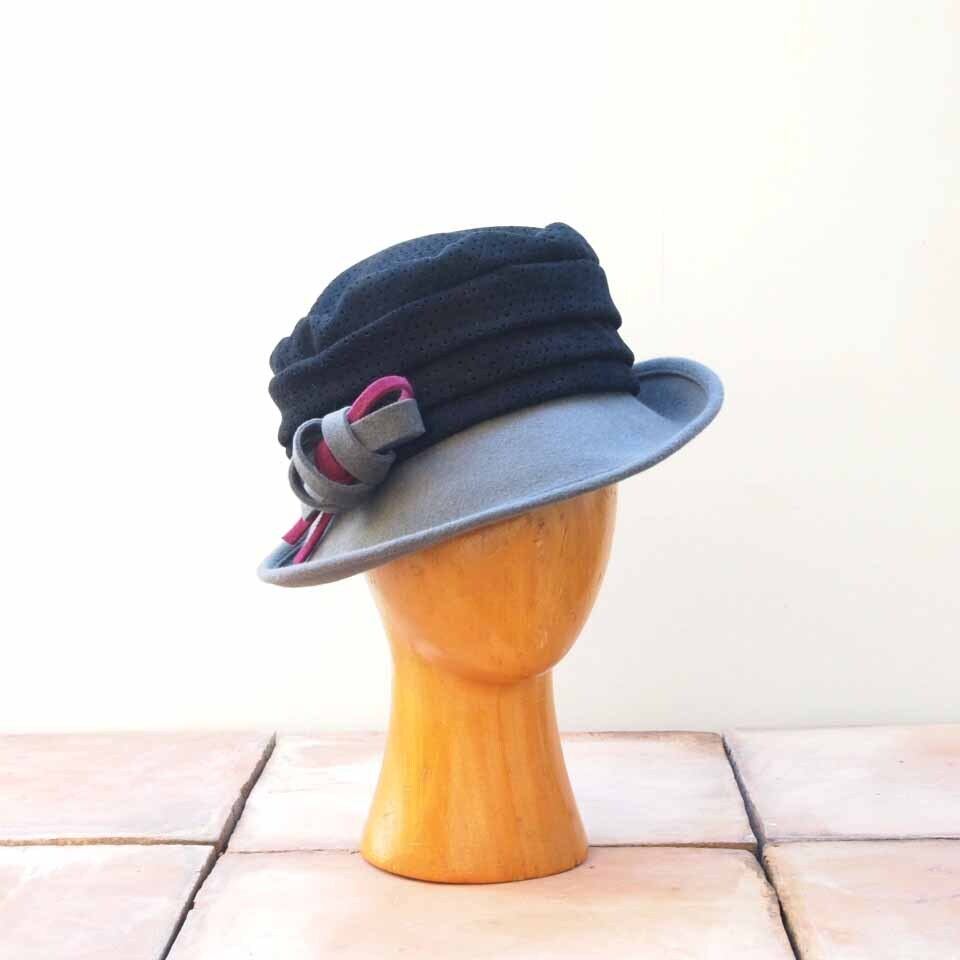 chapeliere sachi (帽子)17 (秋冬物) ドレープ・クロッシェ・ブラックxグレー