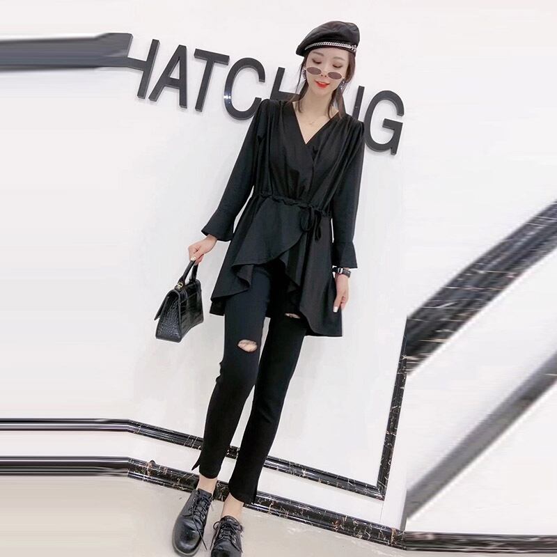 ウェストシャツ ルーズカジュアルブラウス パンツ ロング 大きめサイズ ミックスインファッション5938770738