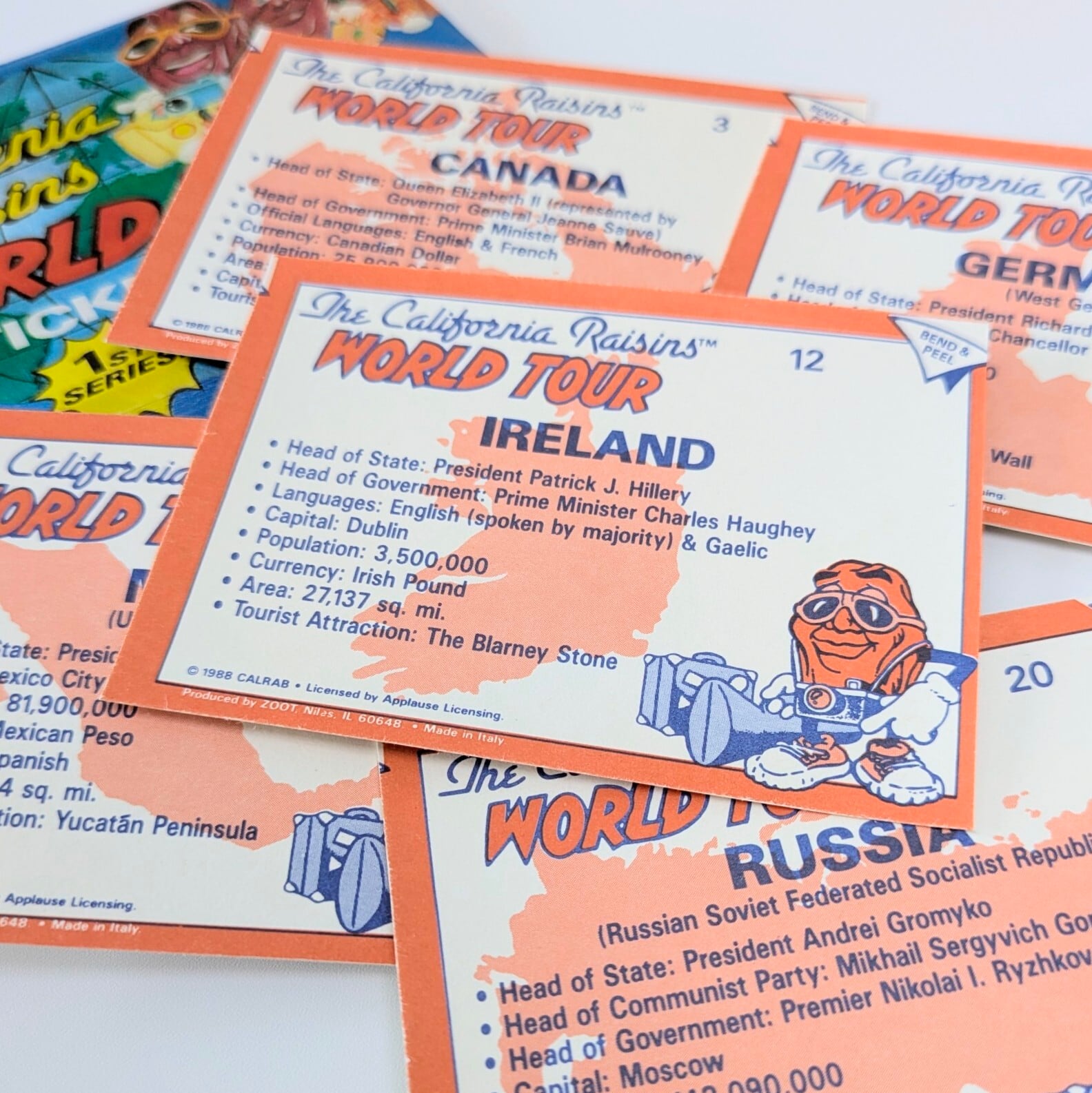 ☆送料無料！☆VINTAGE1988【 The California Raisins ( カリフォルニアレーズン ) World Tour 】VINTAGE トレーディングカード単品 （1個=5STICKER CARDS）〚アメリカン雑貨 アメトイ〛