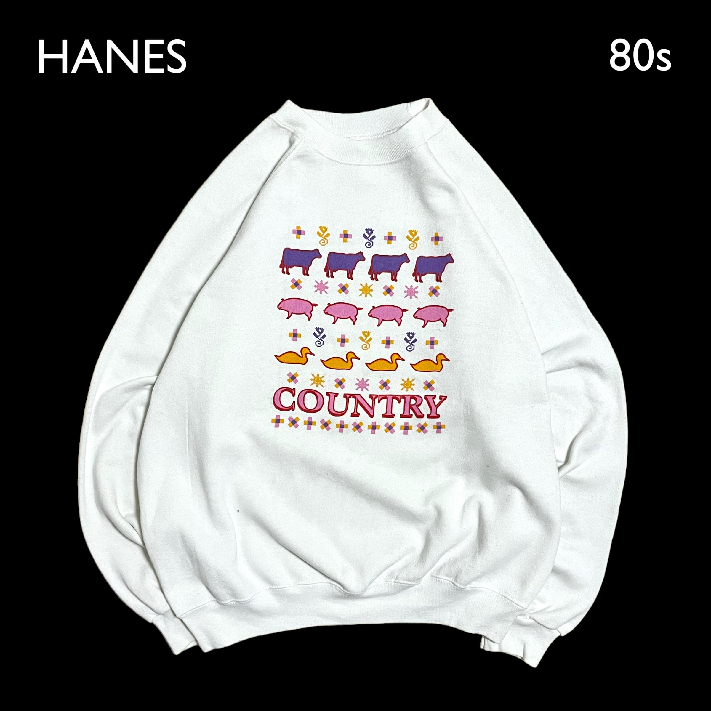 USA製80s Hanes　ビッグプリント　スウェットトレーナー　　ヘインズ