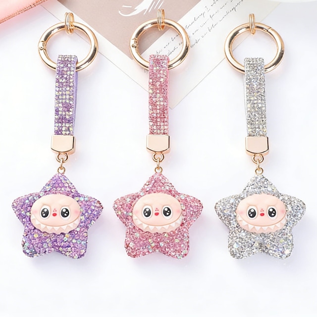 ✨幸運を引き寄せる星✨あなたの幸運色を選んで。labubu ラブブ幸運星 キーホルダー 全面ビジューロン 7色展開 バッグ・車内も輝く  彼氏・彼女・友達への贈り物