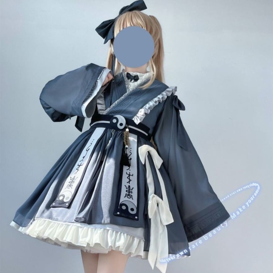 ゴスロリ系 華ロリ 着物風 セットアップ ワンピース シャツ ガーリー かっこいい ゴスロリ通販 With U 華ロリ 中華ロリータ セットアップ ダーク