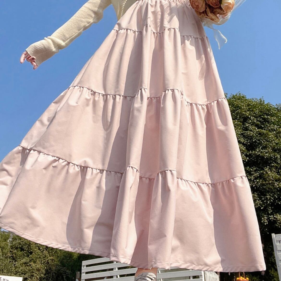 フレアロングティアードスカート