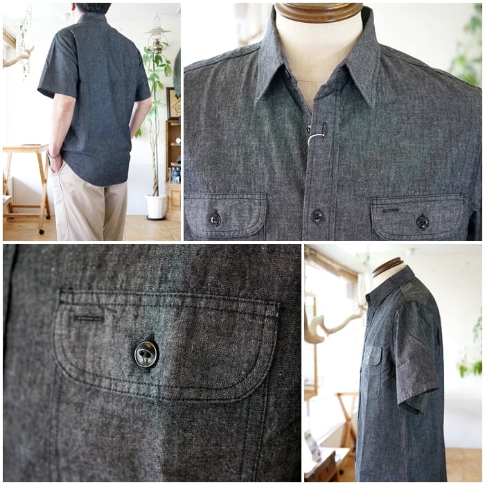 SUGAR CANE 半袖シャツ Lサイズ グレー/ブラック SUGARCANE シュガーケーン ブラックシャンブレーシャツ 半袖ワーク