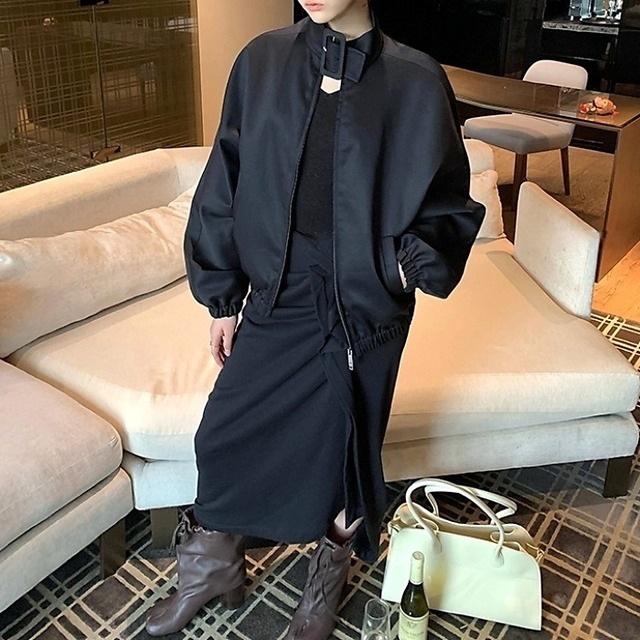 スタンドカラードレープスリーブジャケット［XS-L］