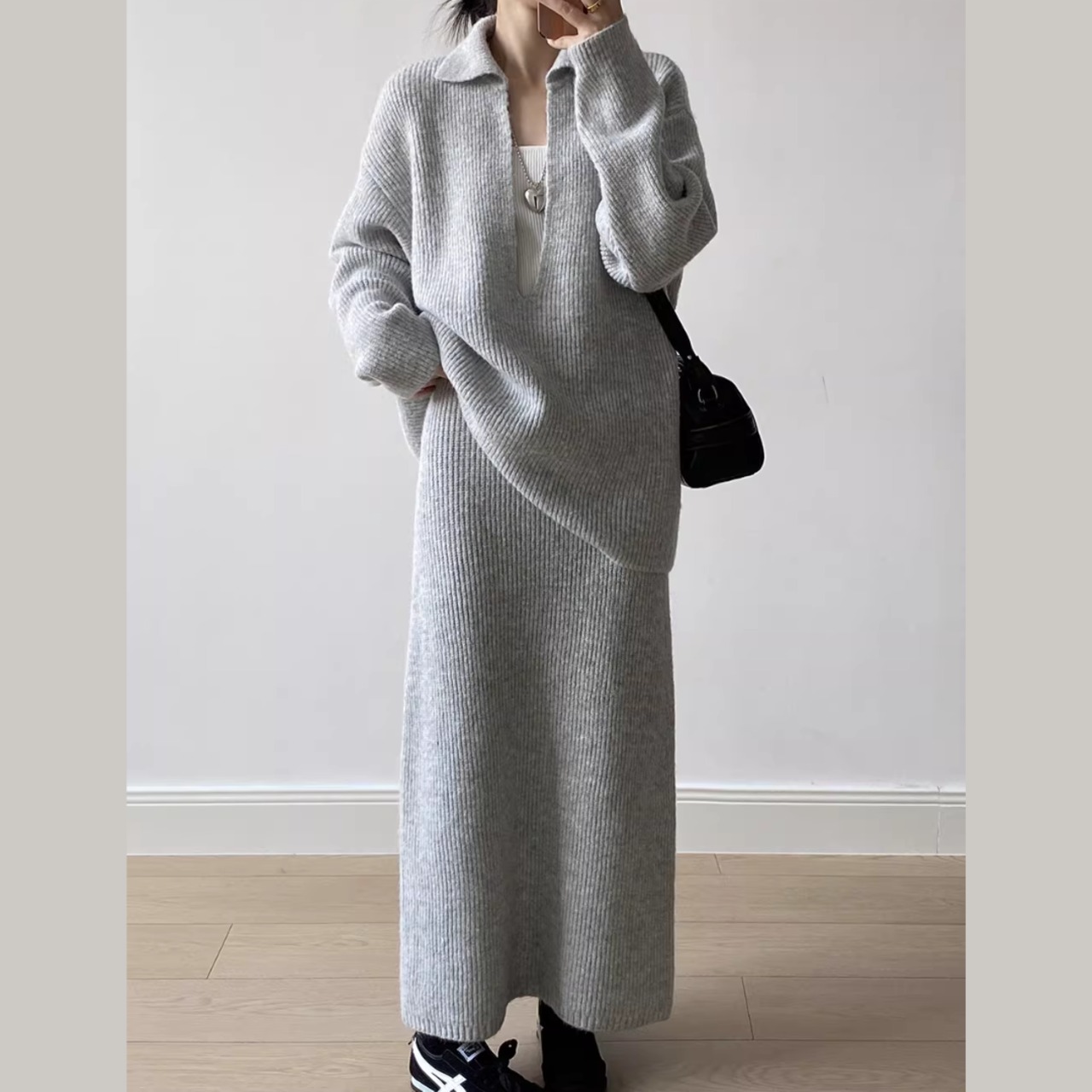 オープンカラー ニット セットアップ 00051・画像3