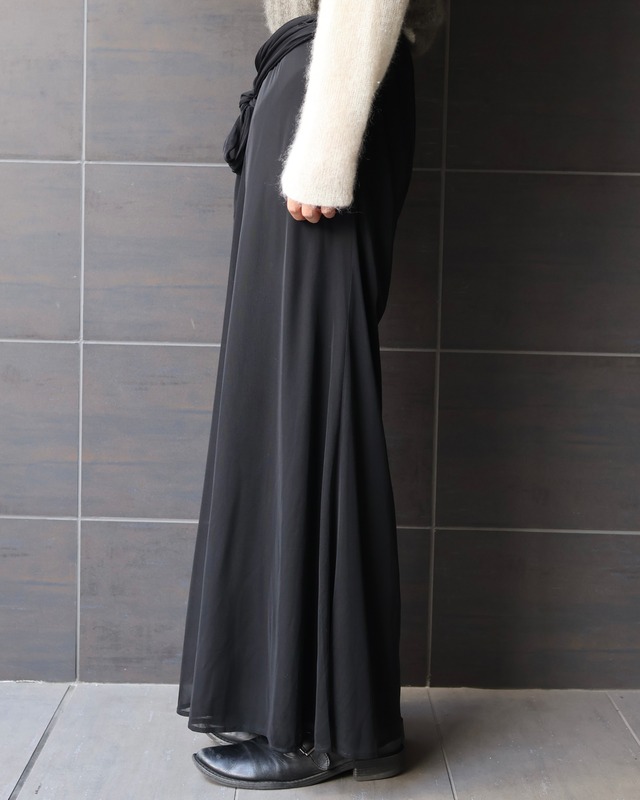 Waist ribbon layered baggy easy pants