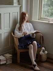 Poésie Bleue Embroidered Ruffle Blouse F0785