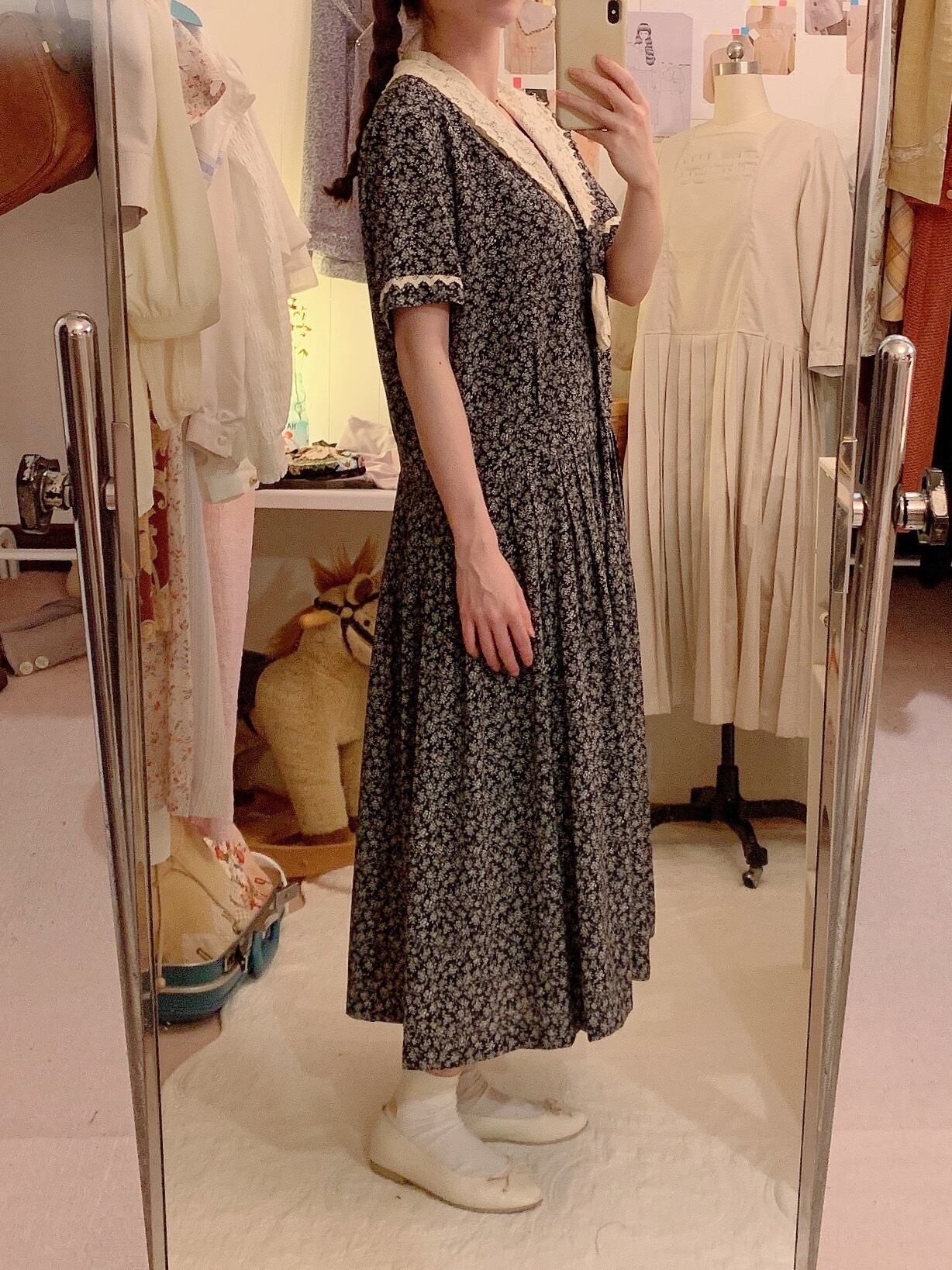 flower lace sailor collar navy one-piece