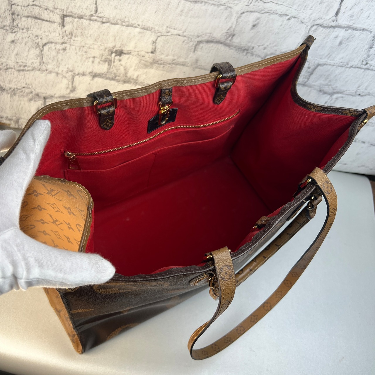 LOUIS VUITTON ルイヴィトン オンザゴーGM モノグラム・ジャイアント M44576 NZ3199 レザー トートバッグ ブラウン A-10240