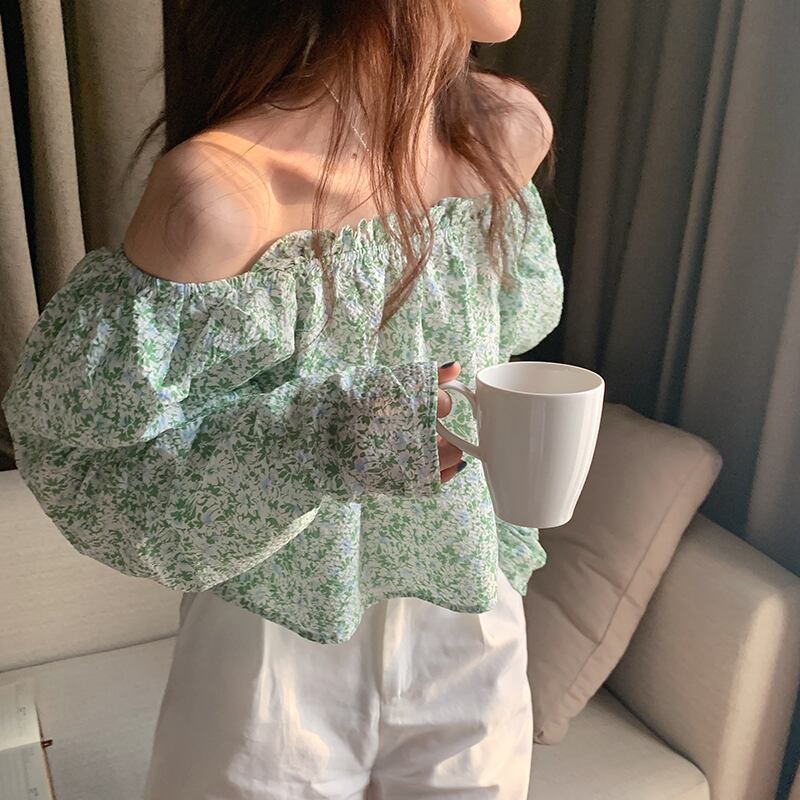 フローラルシャツ オータムスタイルルーズ薄手プルオーバー ブラウス ロング 秋物 花柄 ビッグFスモールZ韓国8244604726