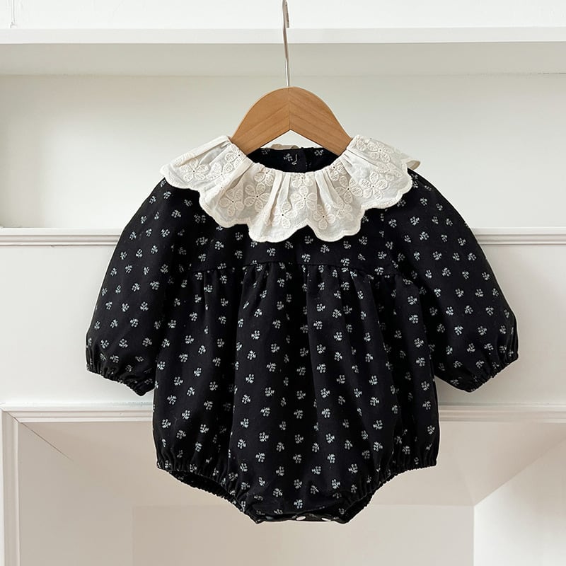 ベビーキッズ女の子100％フリル襟付きリンクコーデ ロンパース