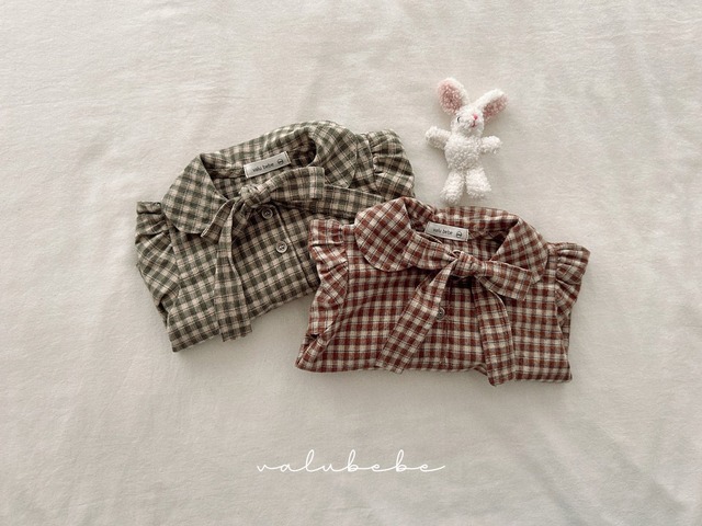 即納 12m - LAST 1 / plaid ribbon blouse [  valubebe ]