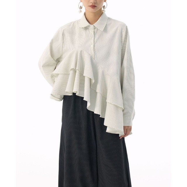 フリル 長袖 シャツカラー シャツ 2color BL0566
