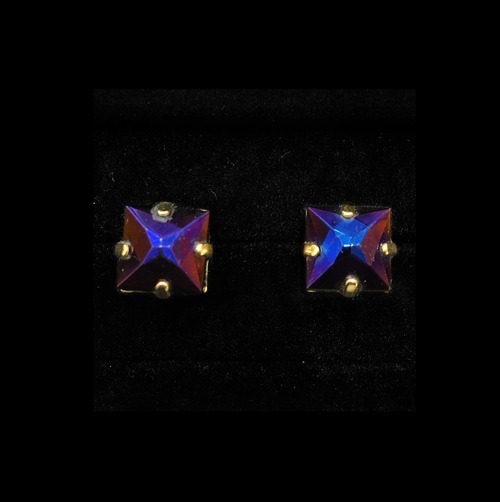 Purple blue pointed glass square earrings
