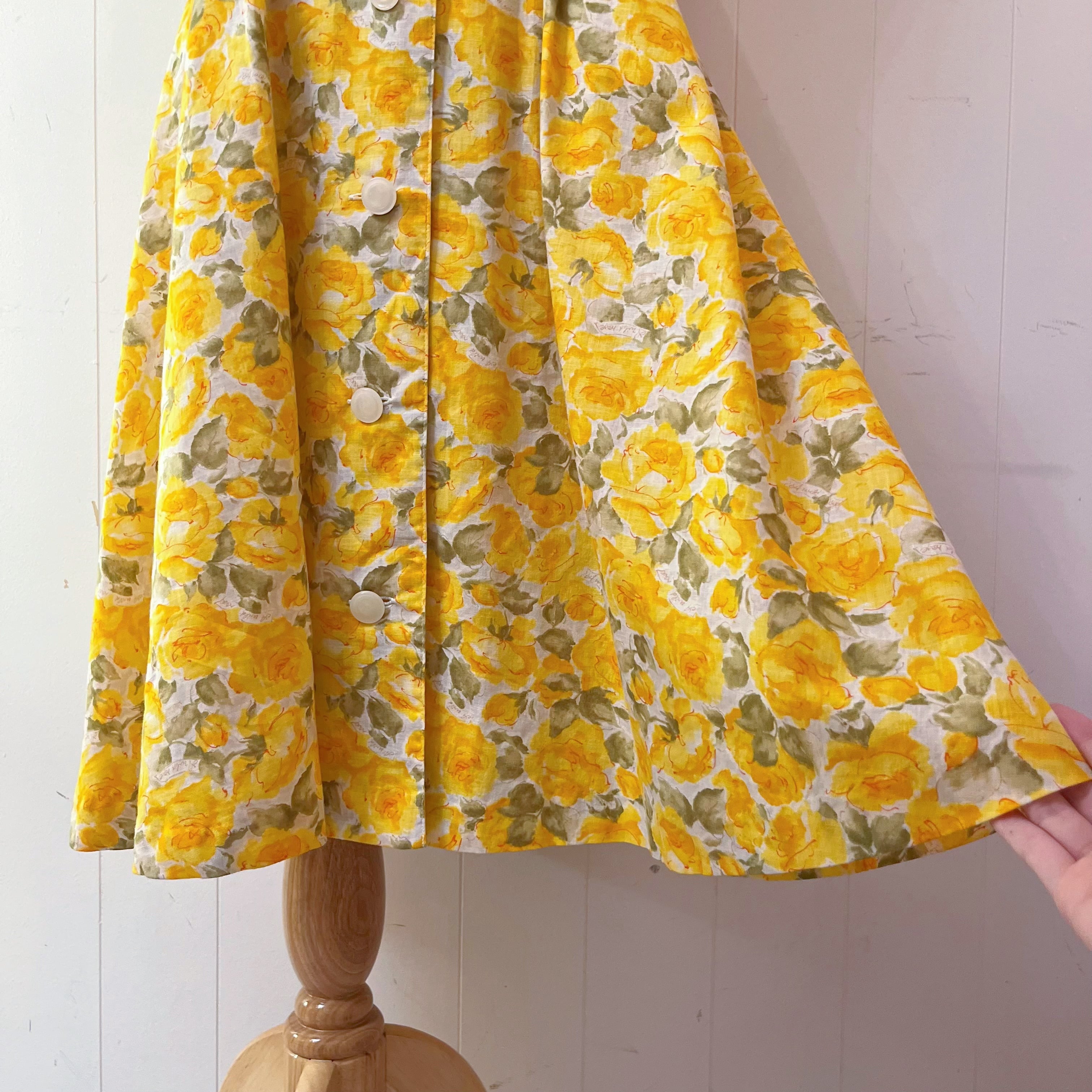 yellow rose white button one-piece