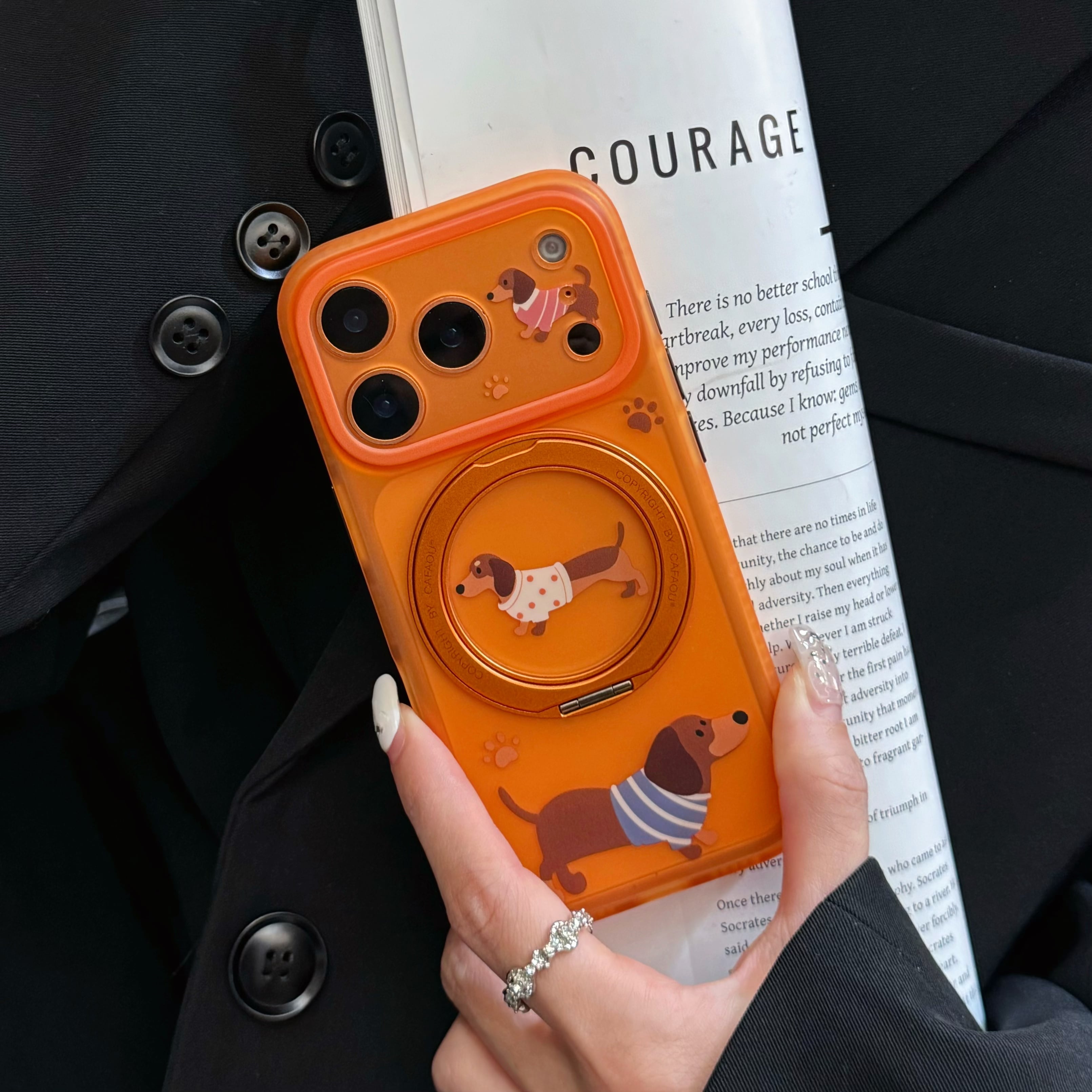 ダックスフンド iPhone18 17 16 15 ケース かわいい 360度回転