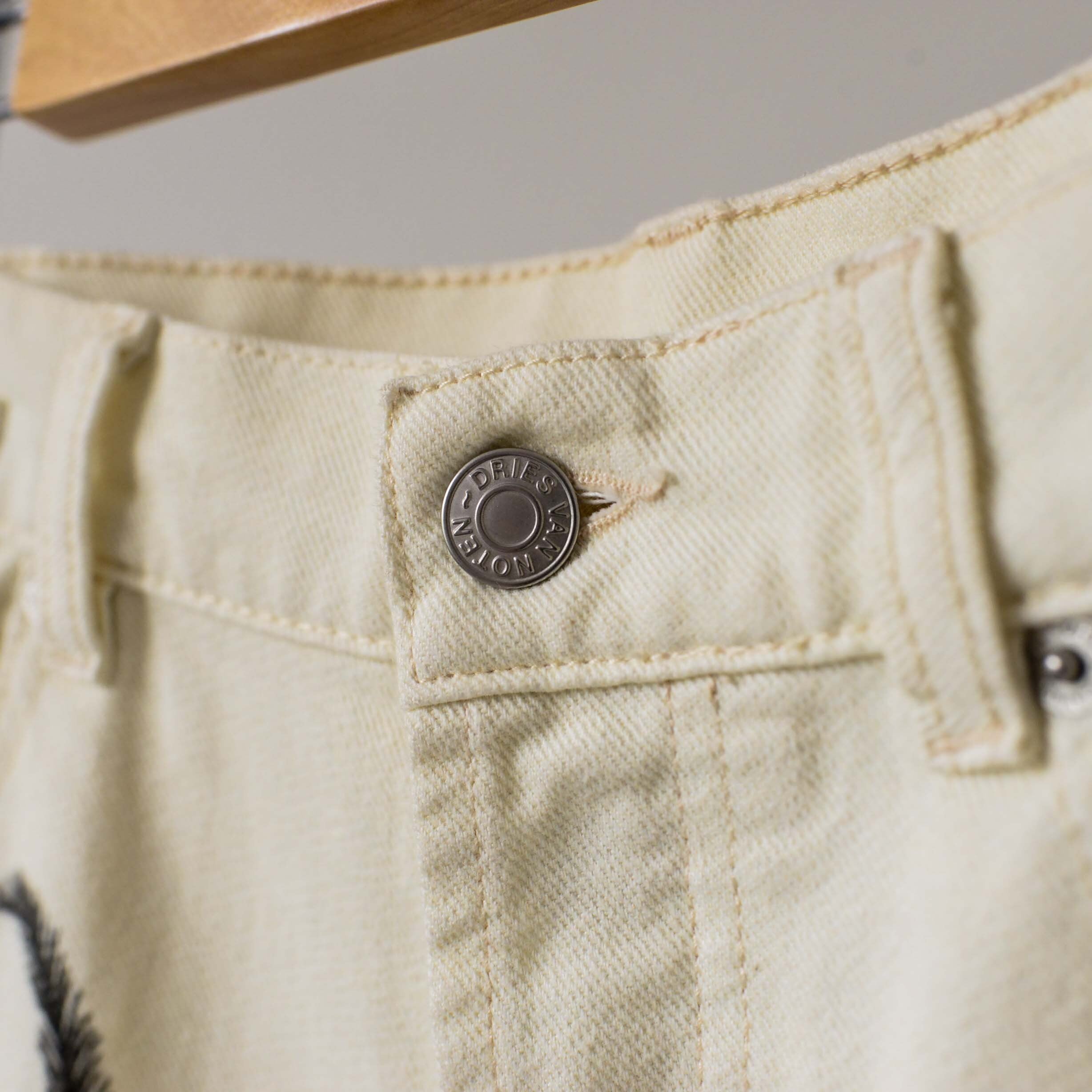 dries van noten outsider art white denim pants | pelican