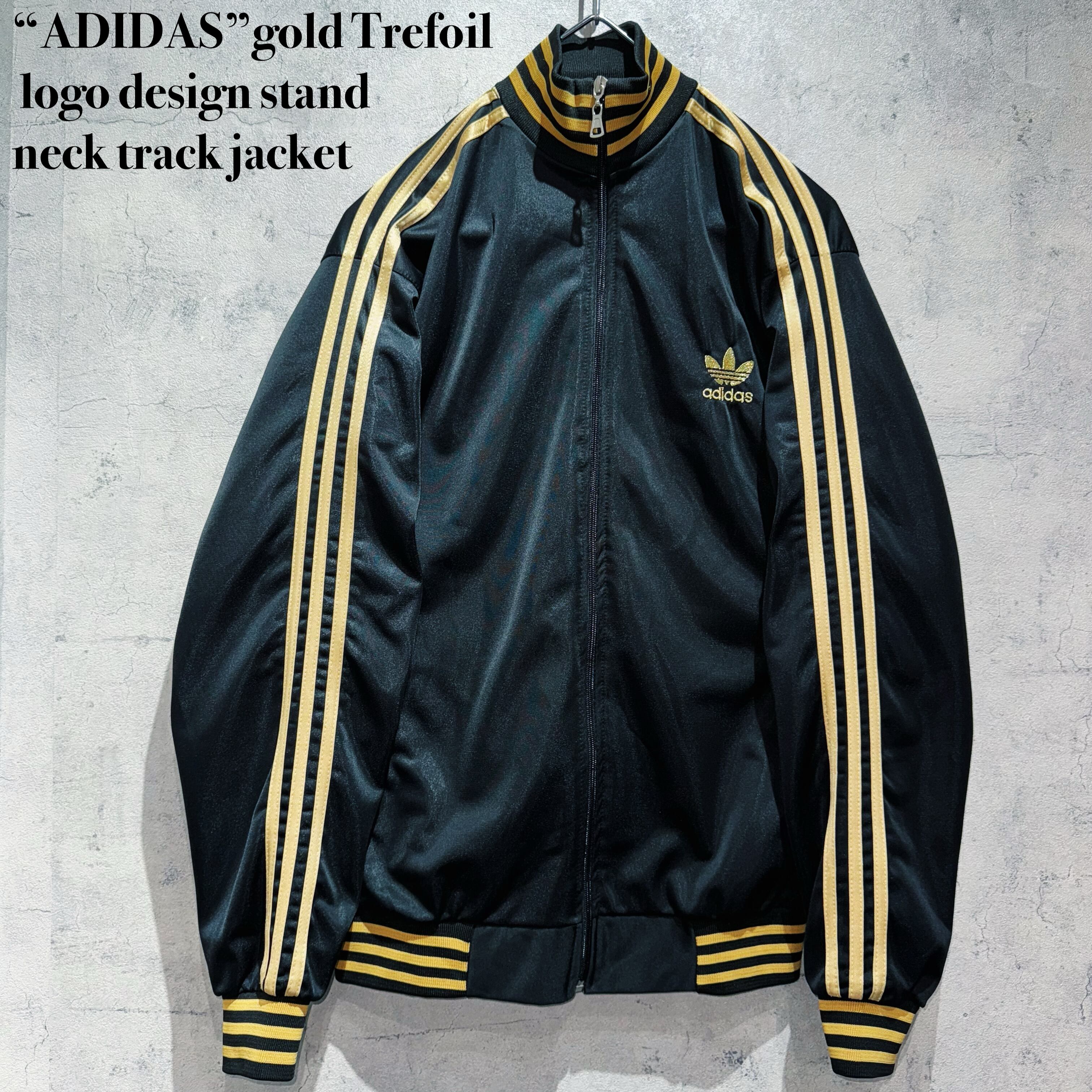 “ADIDAS”gold Trefoil logo design stand neck track jacket
