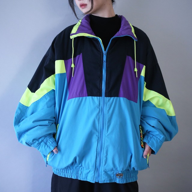 cyber neon color over silhouette zip-up blouson